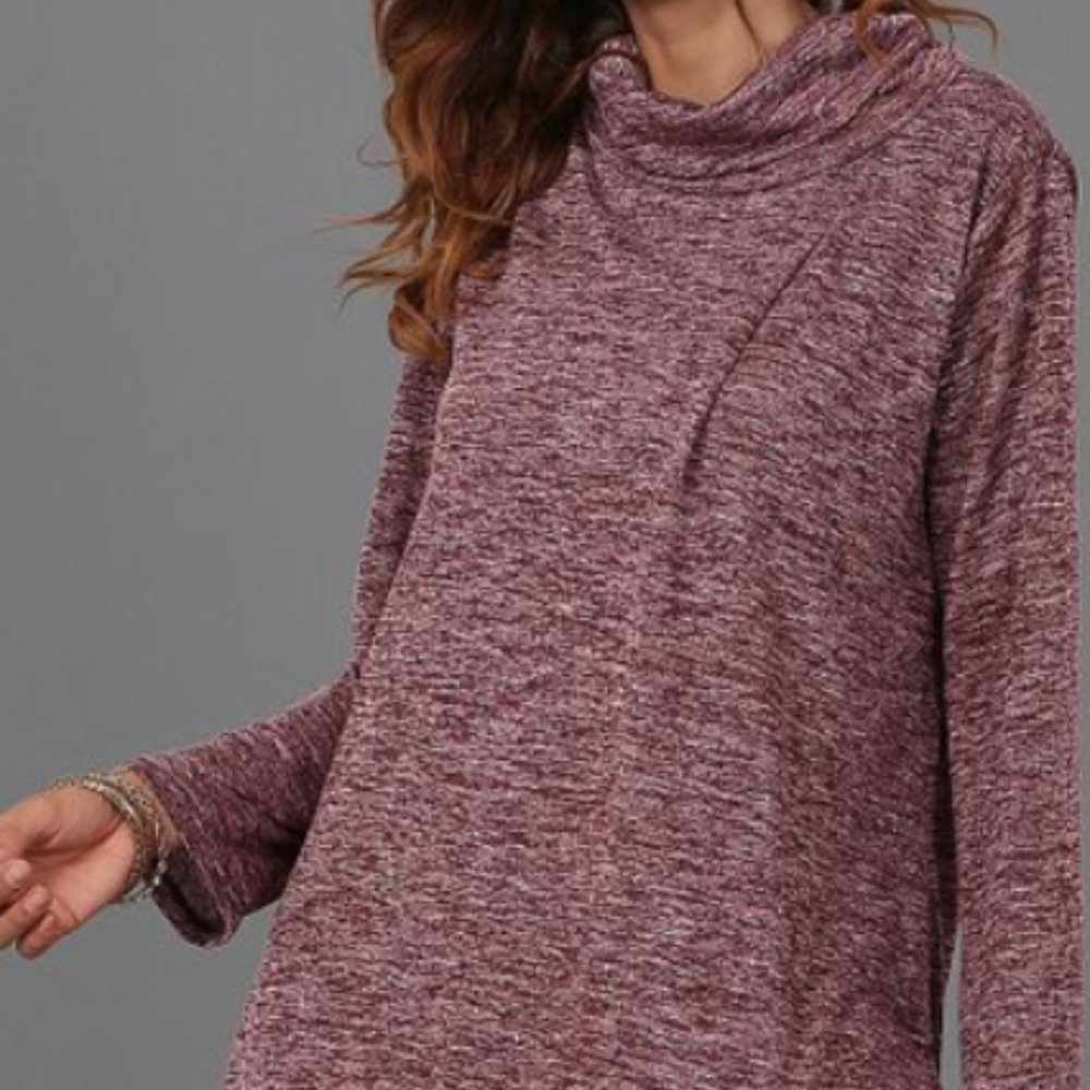 Heather Burgundy Layered Cowl Neck Tunic